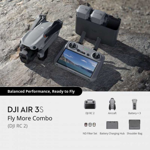 DJI Air 3S Fly More Combo (DJI RC 2) + GRATIS 2 stk. valgfri bøger om droner